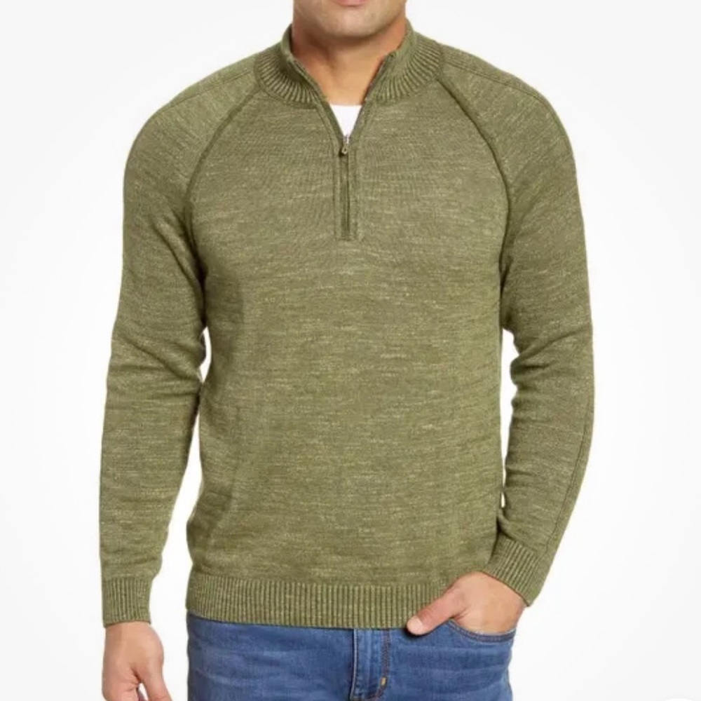 Tommy Bahama 1/2 Zip Silk Cotton Blend Long Sleeve Sweater Green Size XL